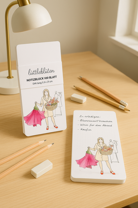 Ein Lütteblüten Notizblock auf einem Schreibtisch