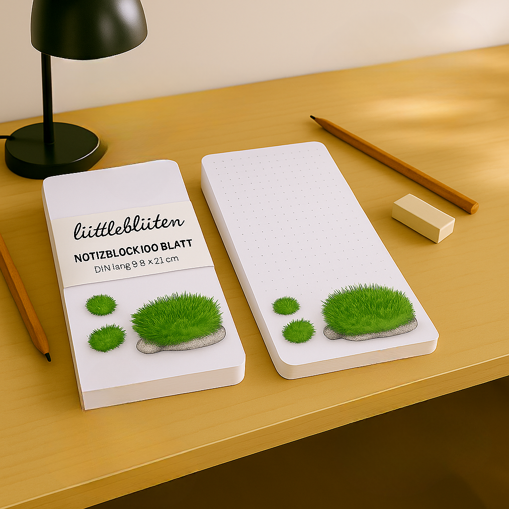 Ein Lütteblüten Notizblock auf einem Schreibtisch