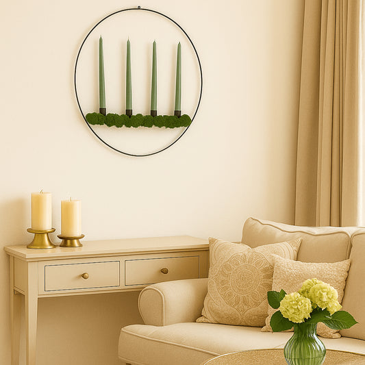 $ besondere gerne Kerzen in einem Rahmen an der Wand in einem Wohnzimmer