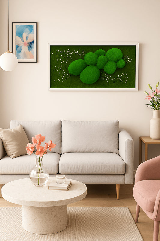 Einzigartiges Moosbild von DesignmitGruen in einem Wohnzimmer