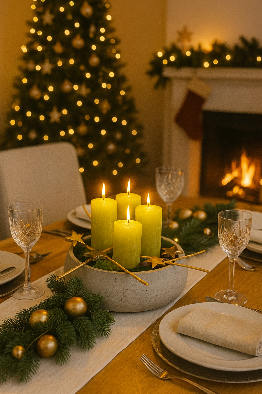 Adventsgesteck Golden Green Elegance