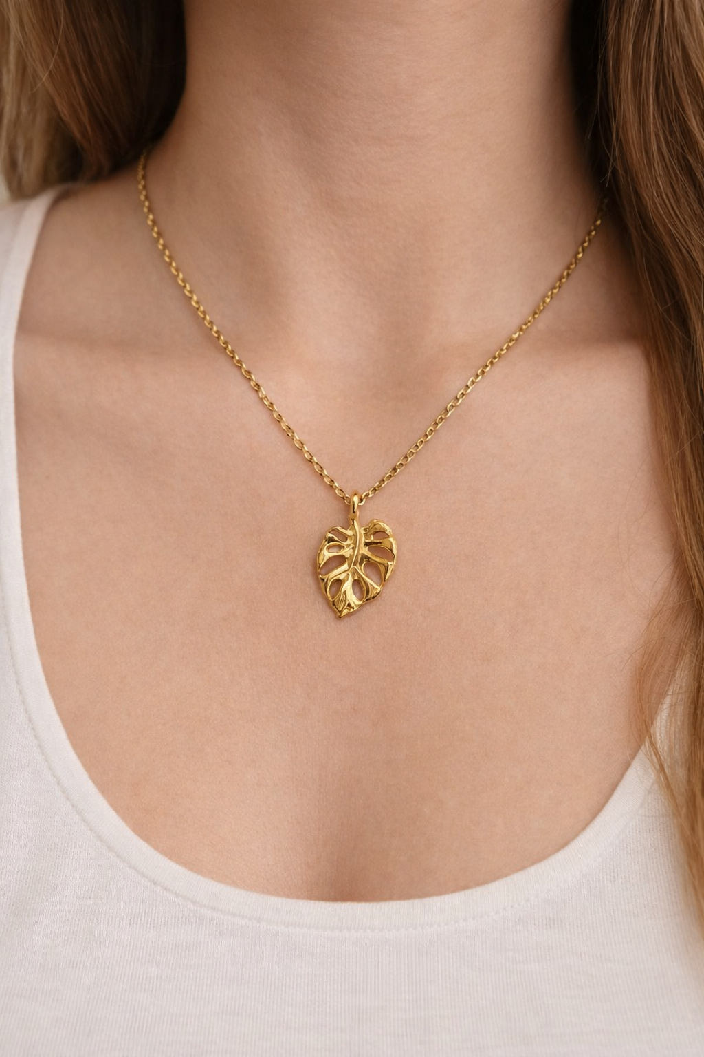Halskette Monstera Blatt – Gold – DesignmitGruen