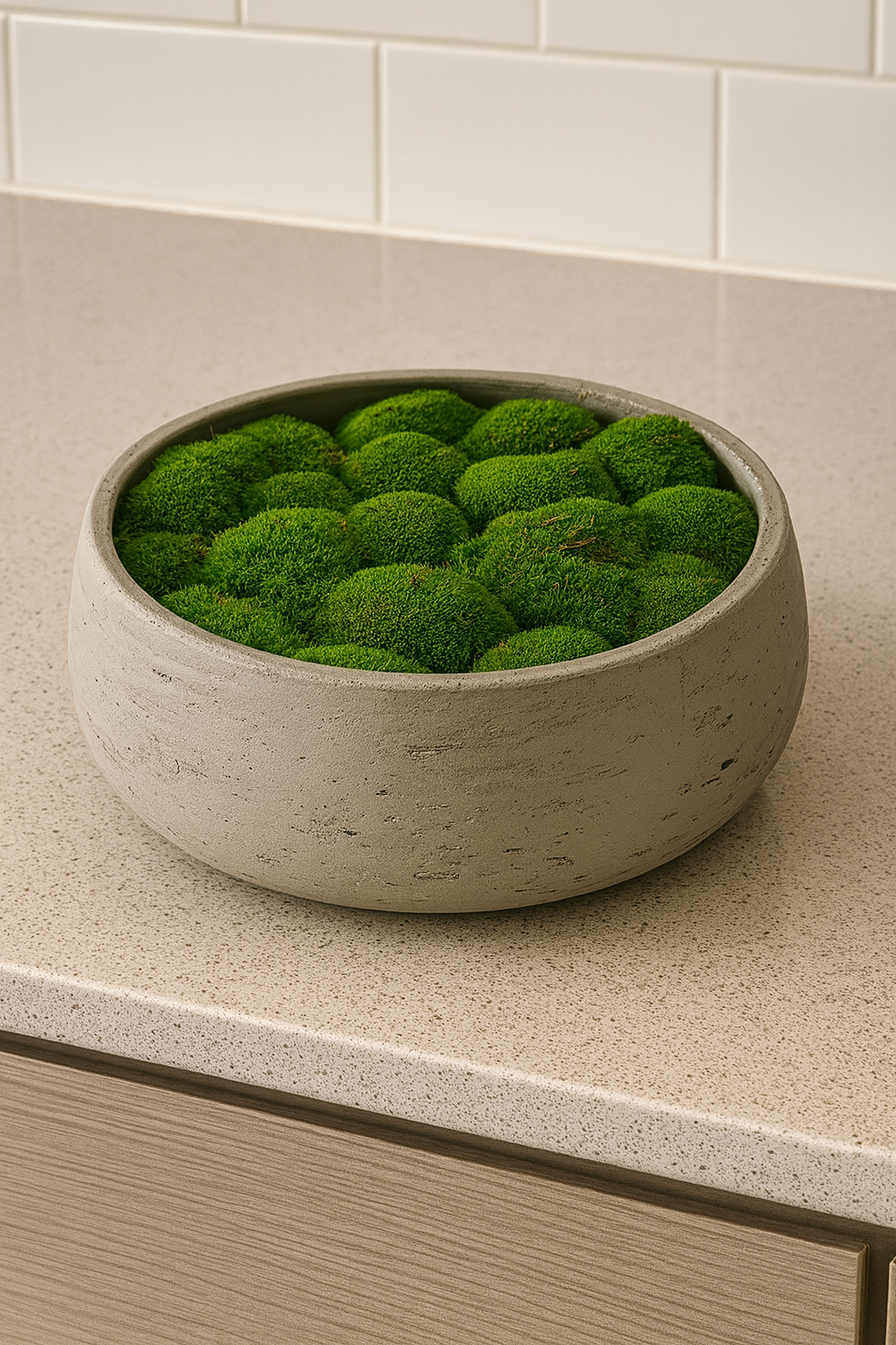 Gefäß Eyleen – Größe M | Pottery Pots | Grey Washed | mit Moos gestaltet