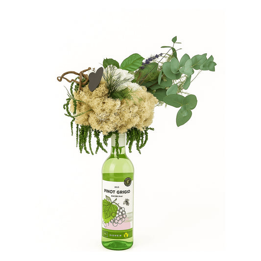 Besonderer Blumenstrauß mit Weißwein