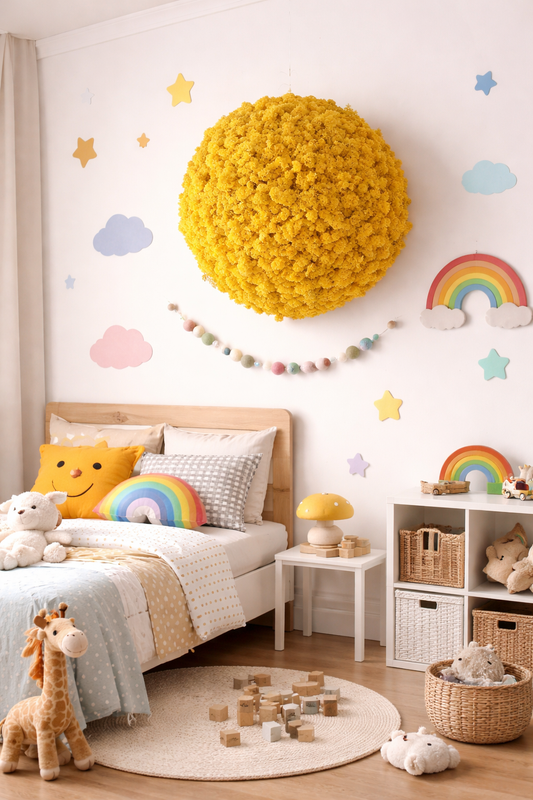 Mooskugel „Sonne“ Ø ca. 40 cm – Strahlende Wanddekoration aus konserviertem Moos