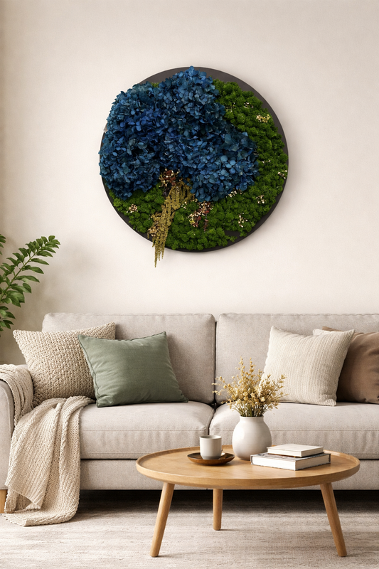 Moosbild rund Ø 80 cm – Exklusive Raumbegrünung für Businessräume